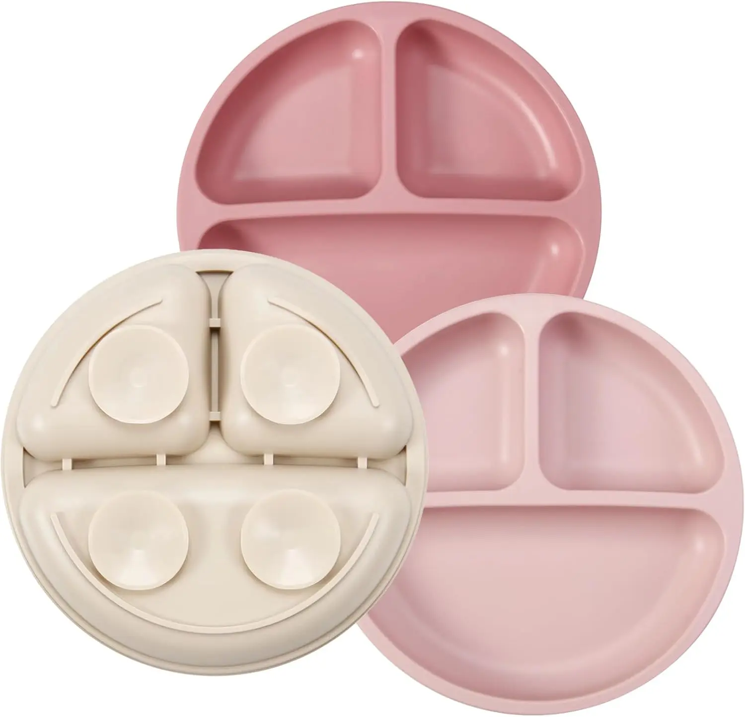 3 Pack Silicone Toddler Plates Divided Suction Baby Plates BPA Free Non Slip Unbreakable Kids Feeding Plate Infant Self Feeding Weaning Set