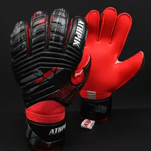 Black & Red Soccer Goalie Gloves with Fingersave, Prevent Finger Hyperextension ,Double Wrist Protection, Super Grip Anti-Slip Latex Gloves for Adult & Youth Training & Match