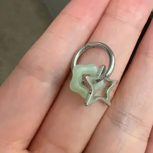 Y2K Fake Jade Hollow Out Star Earrings for Women, Fashionable Trendy Versatile Designable Detachable Affordable Stainless Steel Earrings, Fashion Jewelry Accessories