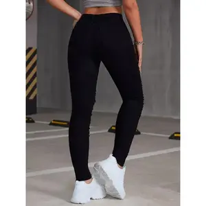 High Stretch Black Skinny Jeans — Women’s high-waisted ripped preppy style — solid color, all-season, button fly, long length — 70% rayon, 27.6% polyester, 2.4% spandex — 375 g/m² Fit Pants Denim Women’s Bottom Trousers Comfort