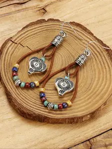 Boho Style Water Drop Shaped Beaded Decor Dangle Earrings, Vintage Trendy Double Layer Pendant Earrings, Fashionable Jewelry for Women & Girls, Heart Shape Earrings
