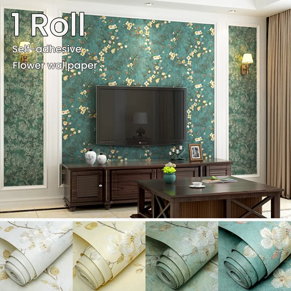 Self-Adhesive Non-Woven Paper Wallpaper Roll, Vintage Country Style, Thick Material, 3D Pattern, Easy to Use, DIY Peel & Stick
