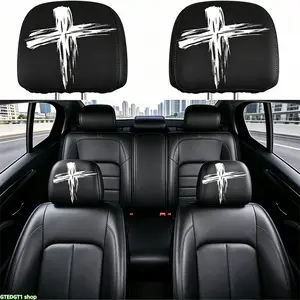 Gothic Cross Car Headrest Covers 2 PCS, Universal Fit for Cars SUVs Trucks, Breathable Fabric Protector, Grunge White Cross Design, Cool Black Gothic Auto Accessories, Easy Install & Washable, Upgrade Your Ride with Dark Edgy Vibe
