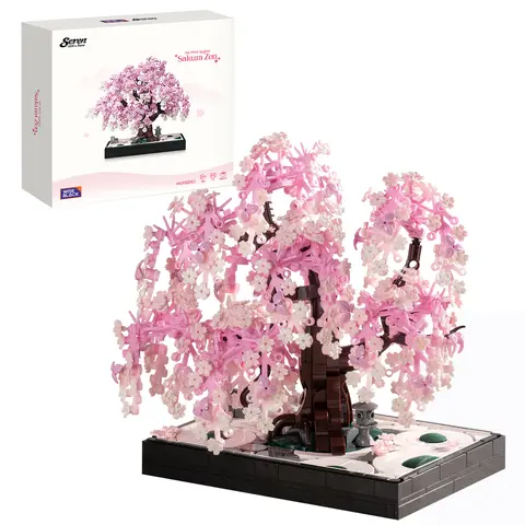 WISE BLOCK Sakura Tree Collectible Building Set for Adults, 900Pcs Creative Battery-Powered Artificial Kit, Unique Structures Mom-Focused DIY Playset