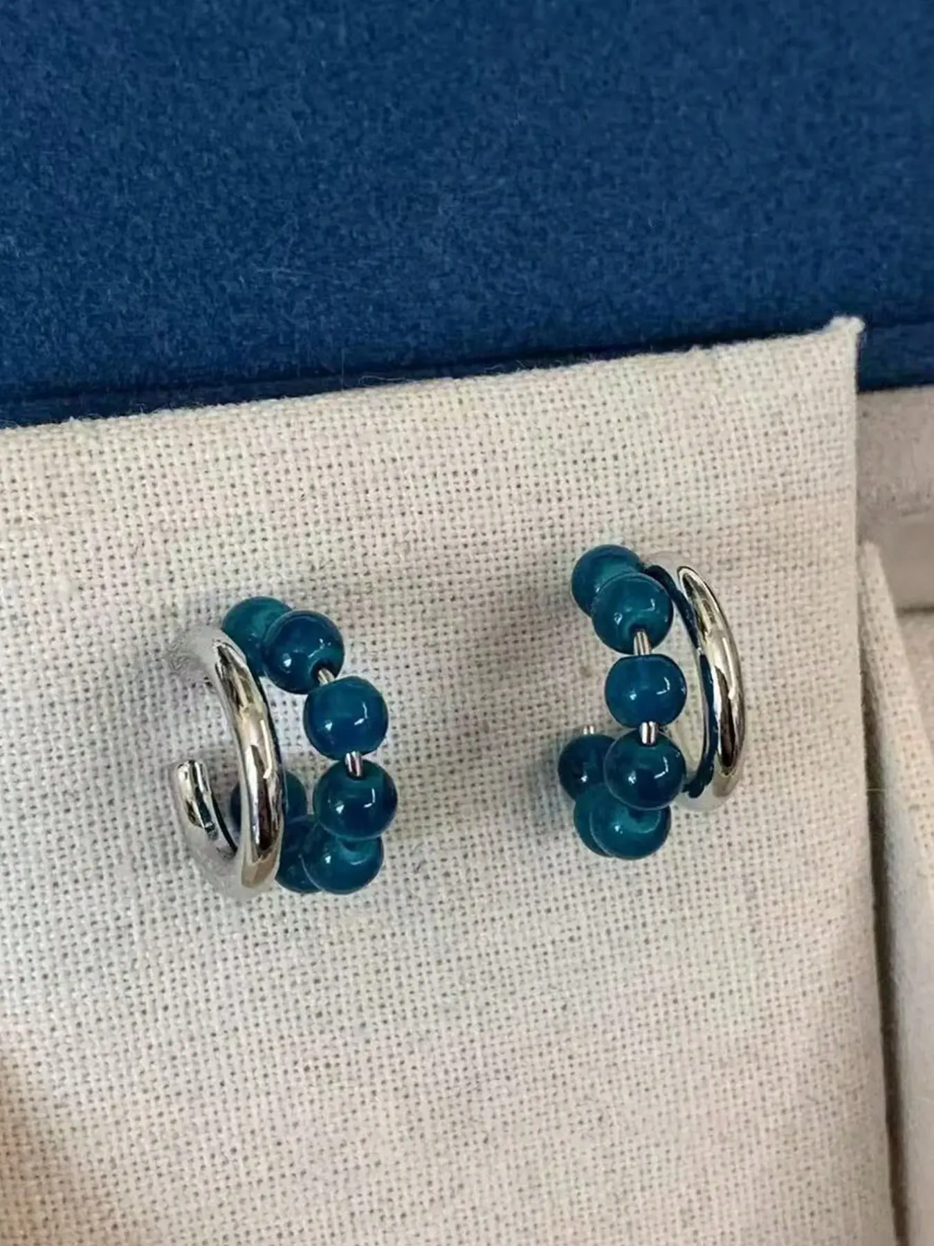 「✨Fashionable Blue Double Layer Beaded Earrings for Women, Daily Wear Holiday Jewelry, Valentine's Day Gift🎁, Elegant Design」