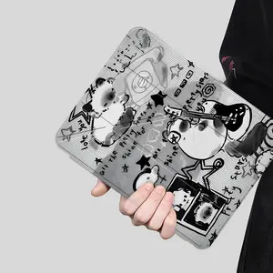 Black Cartoon Doodle “Pretty Stars”iPad protective case, transparent acrylic Y folding stand suitable for all models of iPad including 7.9/8.3/10.2/10.5/10.9/11/12.9 13 inch,featuring all-round protection functions against scratches and impacts,great gift