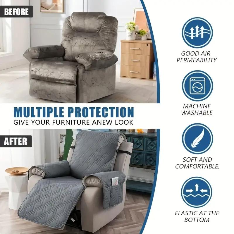 Waterproof Recliner Cover, Non-slip Chair Cover, Furniture Protector, Washable Slipcover with Pockets, Elastic Leash for Pets # TikTokShopBlackFriday