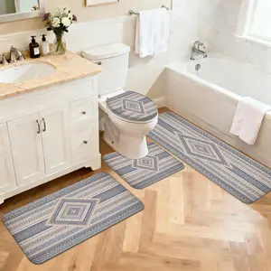 3/4pcs Soft Thick Quick-Dry Bath Rug Suitable for Shower, Bathtub, Toilet, Laundry Room - Non-Slip Blue Brown Carpet with Soft Thick Pile, Machine Washable, Installation (No Adhesive)