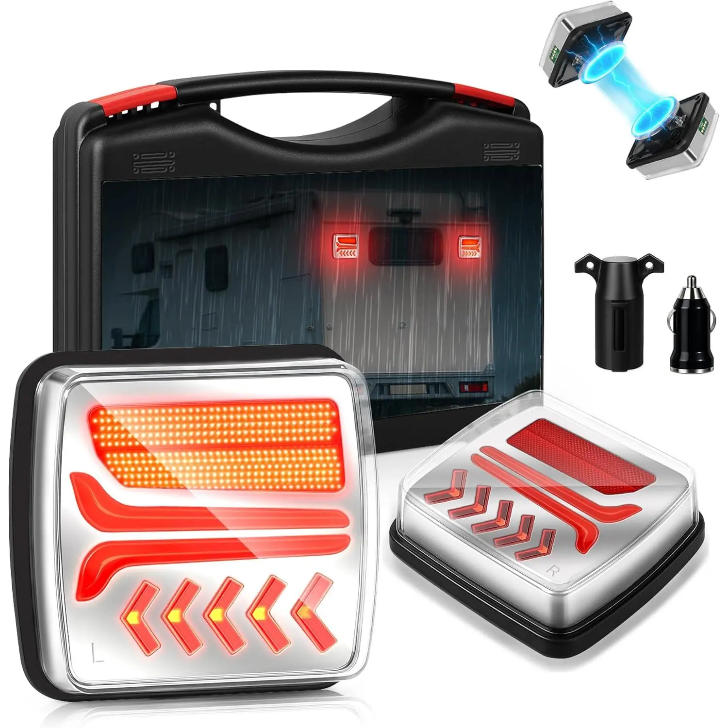 Wireless Trailer Lights Magnetic - Bluetooth LED Trailer Lights, High Brightness for Towing - IP65 Waterproof, Wireless Tail Lights for Trailer, Trucks, Caravans, Campers, RVs, Vans