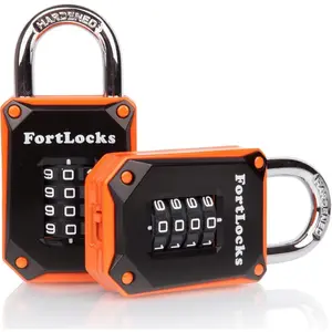 2 Pack Orange 4-Digit Combination Lock - Heavy Duty, Waterproof, Resettable