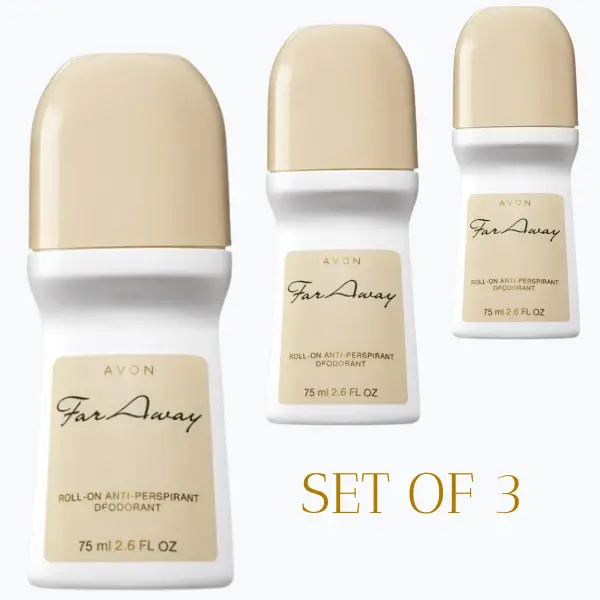Avon Far Away Deodorant Roll-on Full Size 2.6 oz Set of 3 Anti-Perspirant for Odorless Comfort