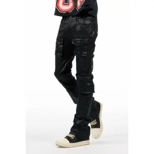 Folant Black Stacked Flare Coated Pant