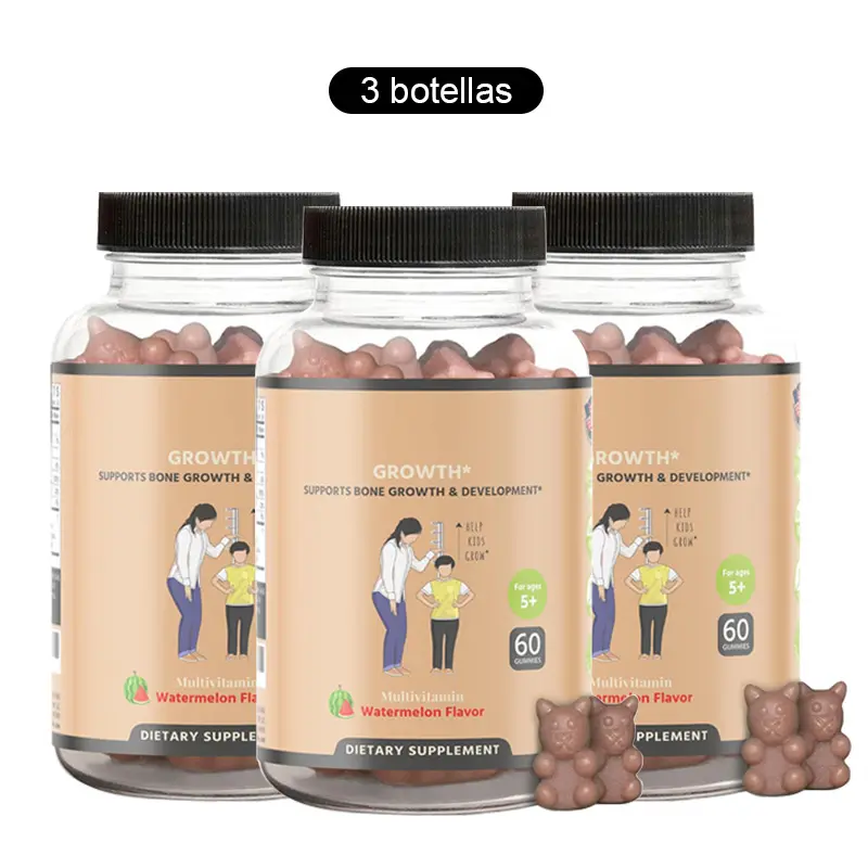 3 PCS Growth Gummies (Watermelon) Natural Growth & Development Supplement for Kids & Teens - Vitamin D, K, Calcium & Ashwaganda, Bone Strength - Kids Vitamins, Ages 5+ --