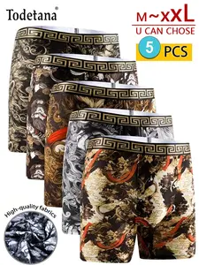 5pcs Men’s All-Over Print Boxer Briefs – Comfortable, Breathable, Lightweight, Soft Underwear for Daily Use, Casual & Sports, All Seasons, Regular Fit, Christmas Gift