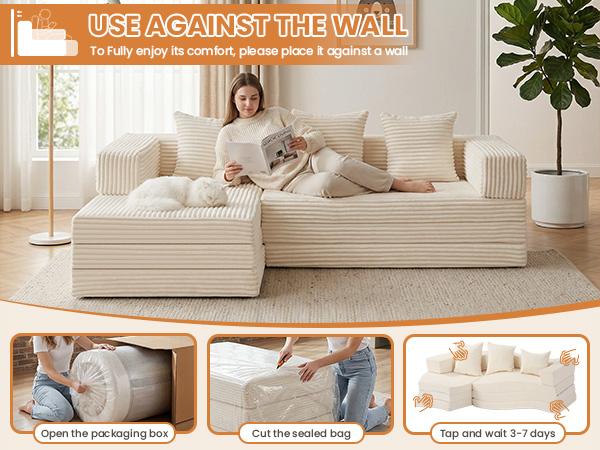 Winzoo DIY Folding Boneless Couch,Oversized Convertible Modular Sectional Sofa Bed,Modern  Cloud Couch,Sleeper Sofa,Futon for Small Spaces Apartment