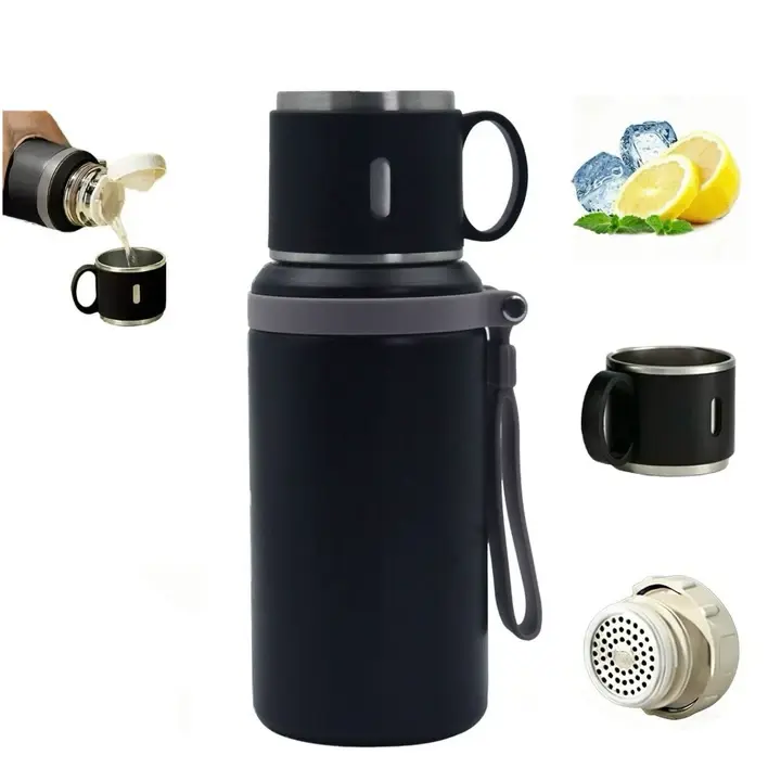 20oz Insulated Coffee Thermos, Stainless Steel Travel Mug for Women, Leakproof Water Bottle with Carry Strap, Water Bottles, Portable, Daily Carry Tumbler, Insulated Vacuum Flask, Outdoor Travel, Double Functionality