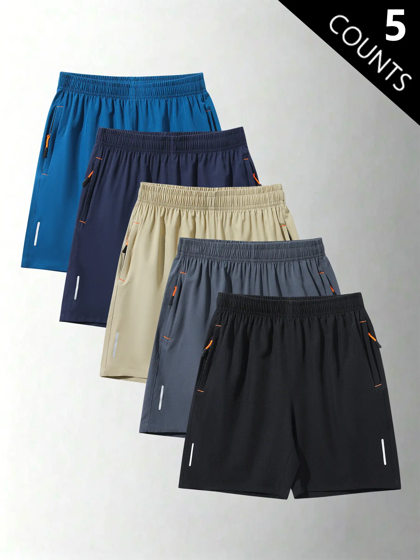 5-Pack Men’s Shorts — Summer Ice Silk Shorts, Thin Breathable Mid-Thigh Shorts, Trendy High Street Casual Loose Fit Versatile Running & Fitness Shorts for Men