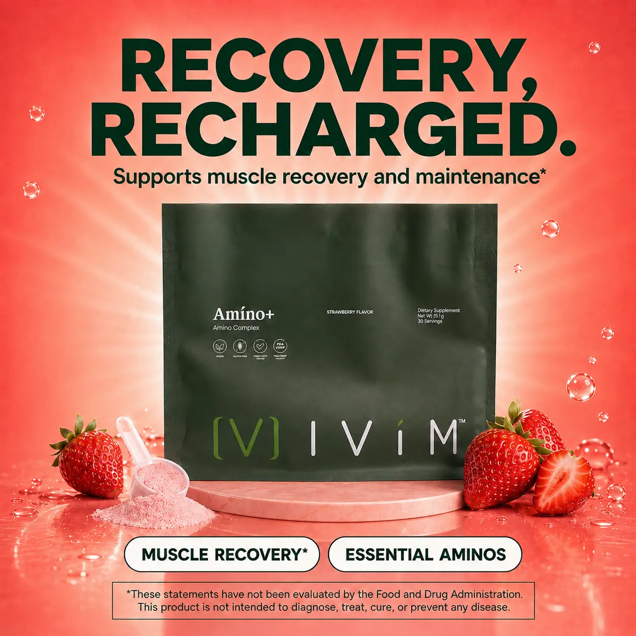 Ivím Health Natural Edible Amino Acid Powder Dietary Supplement - Prop 65 Safe, Supports Adults' Fitness Muscle Maintenance, Blood Sugar Management, Reduces Metabolic Syndrome