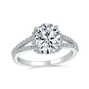 Classic 3CT AAA CZ Oval Solitaire Engagement Ring with Split Shank Silver Band Cubic Zirconia Rings