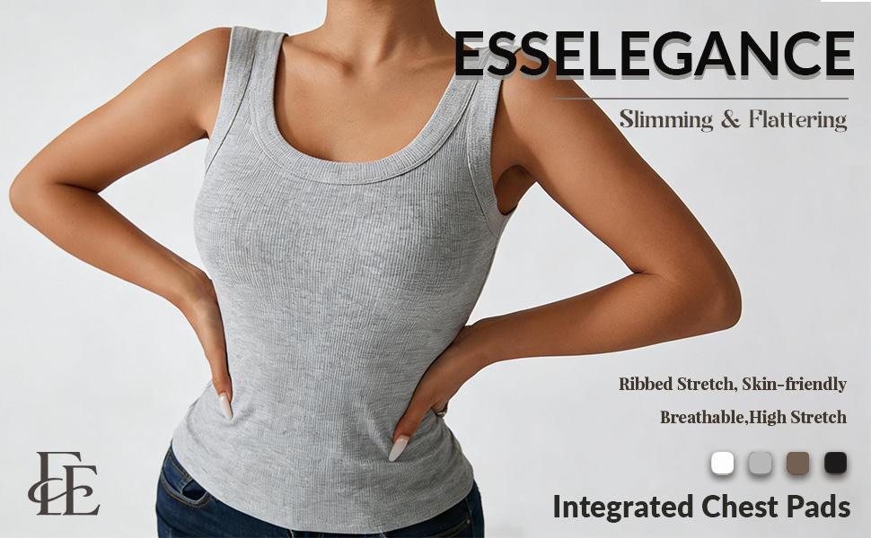 EssElegance Ribbed Workout Tank Tops for Women with Built in Bra Tight Racerback Scoop Sports Tank Neck Athletic Top for Summer And All Seasons Womenswear Bras EssElegance Ribbed Workout Tank Tops for Women with Built in Bra Tight Racerback Scoop Sports Tank Neck Athletic Top for Summer And All Seasons Womenswear Bras