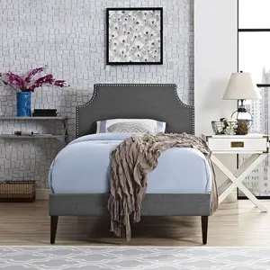 Laura Fabric Twin Platform Bed with Squared Tapered Legs in Gray