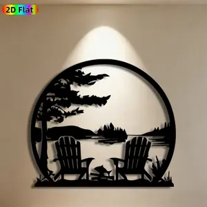 1pc Lakeside Adirondack Chairs Metal Wall Art, Serene Lakeside Statue Mural, Ideal Gift for New Year, Easter, Nature Decor Enthusiasts, Weather-Resistant Metal Wall Decor Wall Sculptures, Perfect for Patio Wall & Garden Fence Nature Enthusiasts