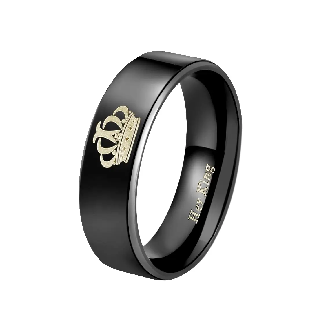 OIDEA His Queen Laser Crown Titanium Couple Rings - Engraved Phrase, Titanium Construction Bands for Engagement, Anniversary, Engraved Phrase Rings, Titanium Construction Rings