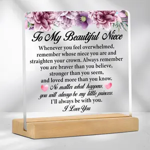 Acrylic Desk Plaque with Base, 1 Count Letter for Niece Warm  Acrylic Desk Sign, Desk Decoration for Home Office Dormitory School, Desk Signs Ornament
