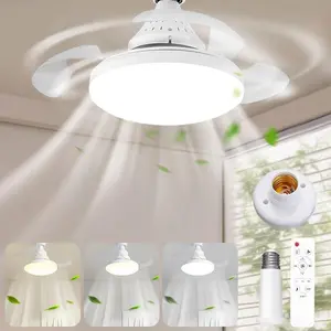 40w Ceiling Fan with Light,Remote Control, E27 Socket with Extension Rod, Hidden Blades, 3 Speeds, Adjustable LED Light, for Bedroom and Living Room