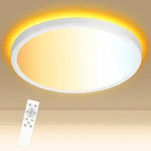 12 Inch White LED Ceiling Light with Night Light 1800K, 3000K/4000K/6500K Dimmable Flush Mount Ceiling Lamp with Remote Control, Low Profile Ceiling Lighting for Bedroom Bathroom Kitchen