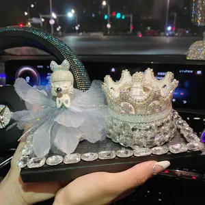 Cute Bubble Princess Girl Car Ornament Feather Anti-Slip Mat High-End Women's Car Interior Decoration Handmade