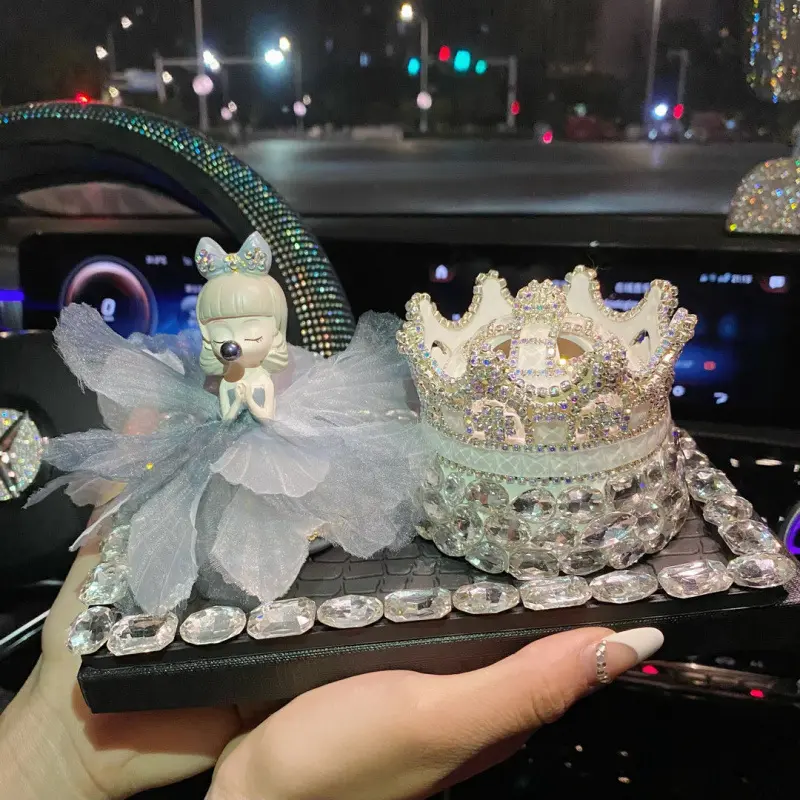 Cute Bubble Princess Girl Car Ornament Feather Anti-Slip Mat High-End Women's Car Interior Decoration Handmade