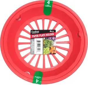 Tomato Red 10-3/8" Plastic Paper Plate Holders, Set of 4