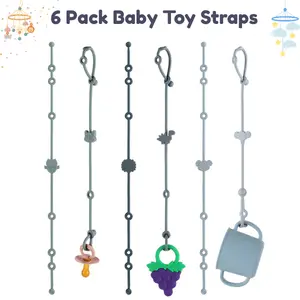 6 Pack Baby Toy Straps, Silicone High Chair & Stroller Tethers with Pacifier Clips, Toddler Bottle Holder & Car Seat Accessories, Baby Travel Essentials Blue