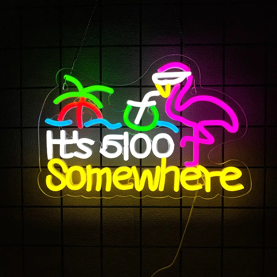 It's 5:00 O'clock Some Where Neon Signs for Wall Decor, LED Neon Light Sign for Man Cave with ON/OFF Switch, USB Powered Light Up Beer Sign for Home Bar,Easy Hanging