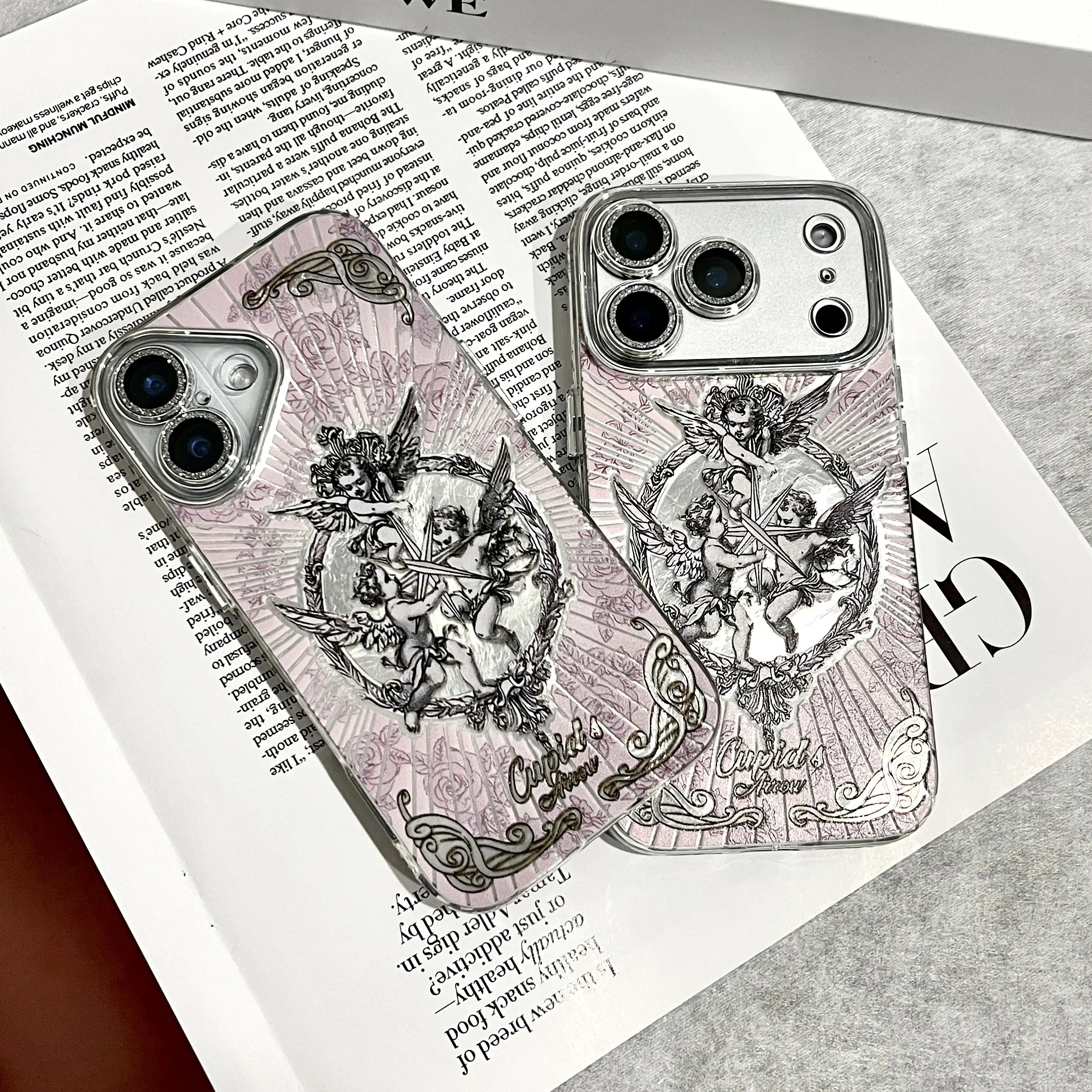 Cute and Charming Medieval-Style Retro Cupid Angel Fashion Phone Case Compatible with iPhone 17/16/15/14/13 Pro Max/Pro/Plus/Air Beautiful Diamond Glitter Camera Lens Protector, Accessories, Protection