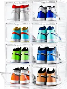 Clemate Upgraded X-Large Shoe Storage Box,8 Pack,Shoe Box Clear Plastic Stackable,Drop Front Shoe Box with Clear Door,Shoe Organizer and Shoe Containers For Sneaker Display,Fit up to US Size13