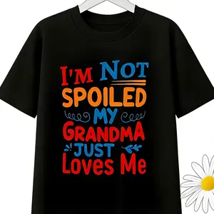 [Soft Boys' Tee] Soft Boys' Short Sleeve Tee | 'I'M Not Pampered, My Grandma Cares for Me' Monogram Design | Light Fabric, Cozy Summer Top, Washable, Sports & Everyday Use