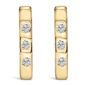 10K Gold 1/10 Cttw Three Stone Lab Grown Diamond Oval Huggies Hoop Earrings