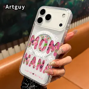 Magnetic Phone Case for iPhone 17 Pro Max 16 Plus 15 14 13 12 11 Air E Floral Mom Nana Pattern Acrylic Back Shockproof Ultra Thin Mobile Phone Cover Gift for boy girl