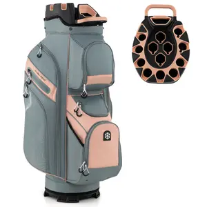 COSTWAY - Molded Lock Top Golf Cart Bag with 14-Way Full Length Dividers and 11 Pockets-Orange