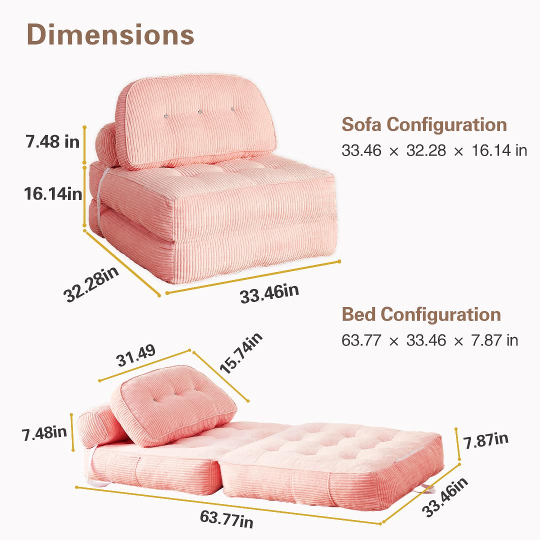 NESLAKO Convertible Folding Couch - 2/3-Pack 3D-Cut Corduroy Upholstered Sectional Sleeper Bed, High Resilience Memory Foam, No Assembly, Sturdy, Portable, Space-Saving for Family Use Modern Living Rooms, 3D-Cut Corduroy Fabric