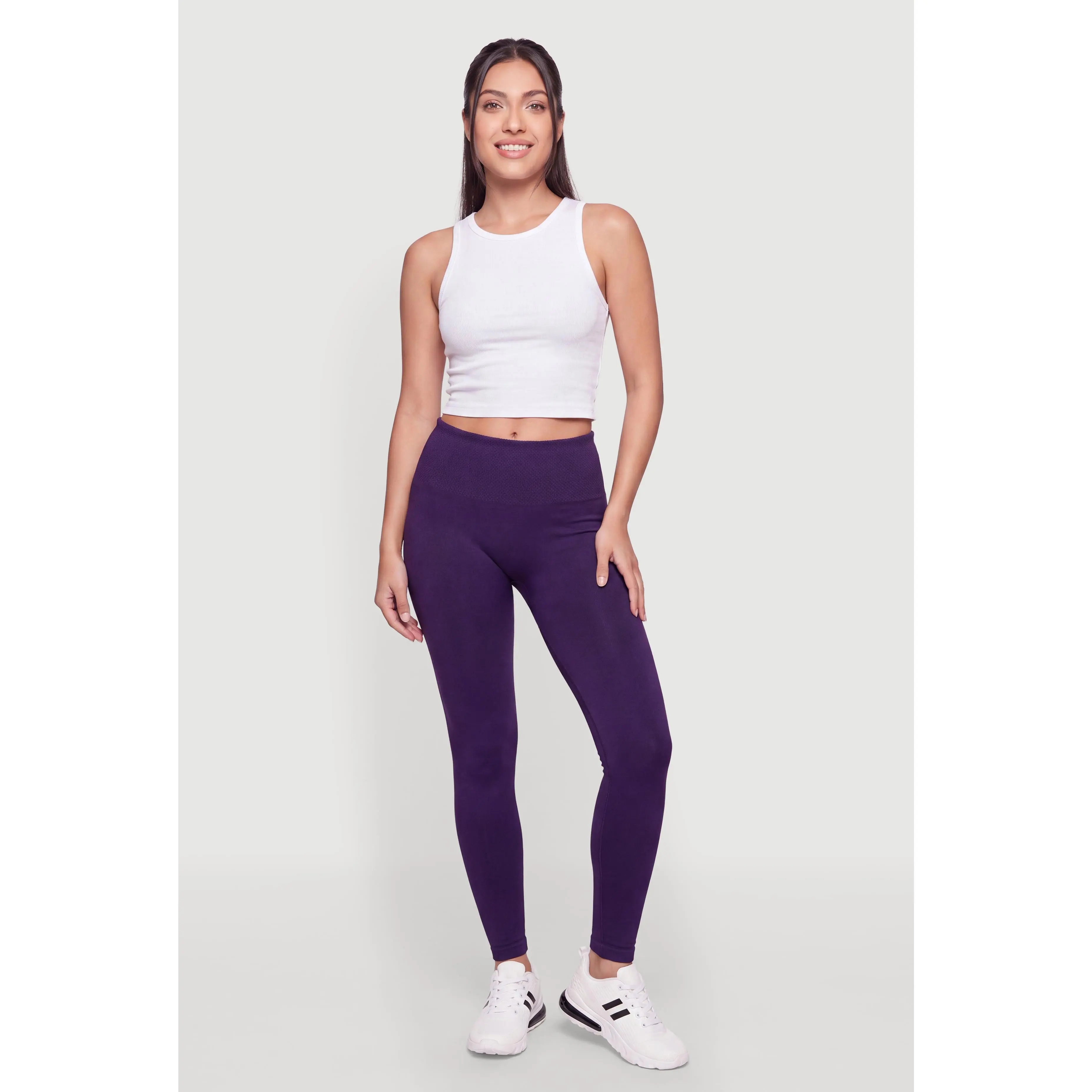 Waffle Knit Waistband Fleece Leggings