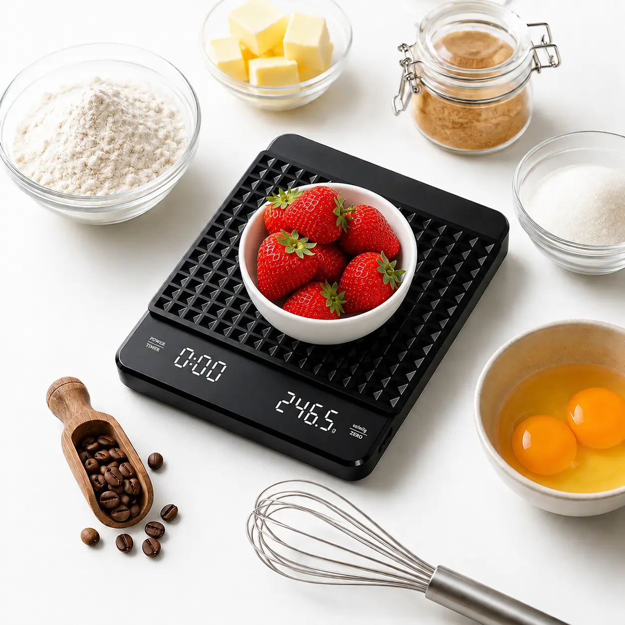 Digital Kitchen Scale,g/oz/ml Food Scale for Baking/Cooking/MealPrep/Coffee/Keto/Matcha, 0.1g High Precision 0.3-3kg Capacity Rechargeable Coffee Scale with Timer & Tare, LCD Display function