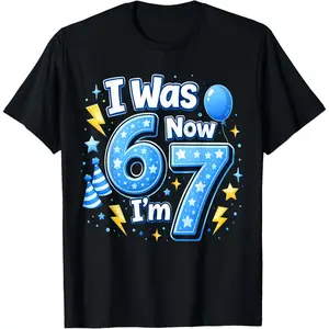 6 7 Birthday Boy 7 Years Old I was 6 Now I'm 7 67 Meme Kids T-Shirt