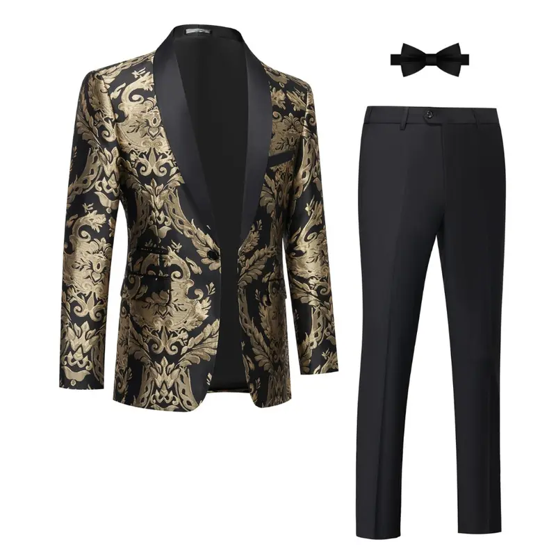 black and gold dress men Barry Wang Men Black Golden Floral V-Neck Silk Dress Vest Necktie Set   Barry. Wang