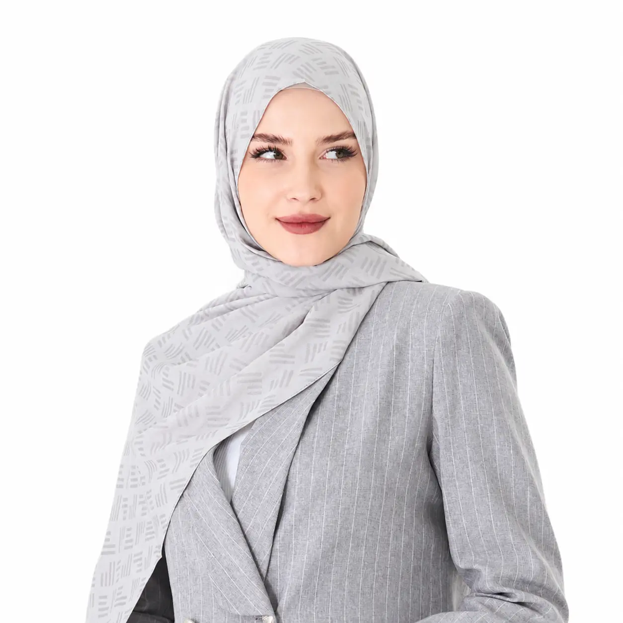 Turkish Chiffon Square Hijab Scarf, Dash Pattern, Lightweight, Casual Modest Head Wrap, 1 Size, 185 X 75 cm