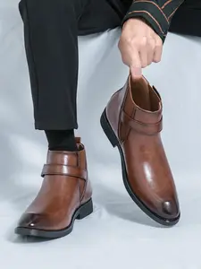 Men's Business Formal Dress Chelsea Boots, Fashionable Solid Color Dress Boots for Work Office, Lightweight Comfortable Shoes for Daily Wear, Boy, Smooth Shoe, British Style Footwear