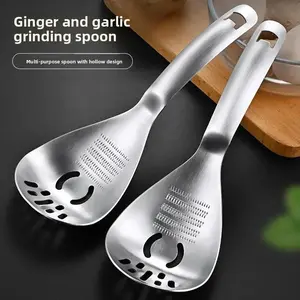 Multifunctional Stainless Steel Grinding Spoon, Slotted Spoon, Ginger and Garlic Masher, Puree Presser, Baby Food Preparation Spoon