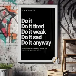 1 Canvas Wrapped Framed Wall Art - Motivational Quote "Consistency Over Perfection" Wood Frame Inspirational Poster for Home Office & Gym Decor, Uplifting Success Mindset Canvas Print, Motivational Wall Art, Minimalist Design, 2D Flat, Perfect for Room